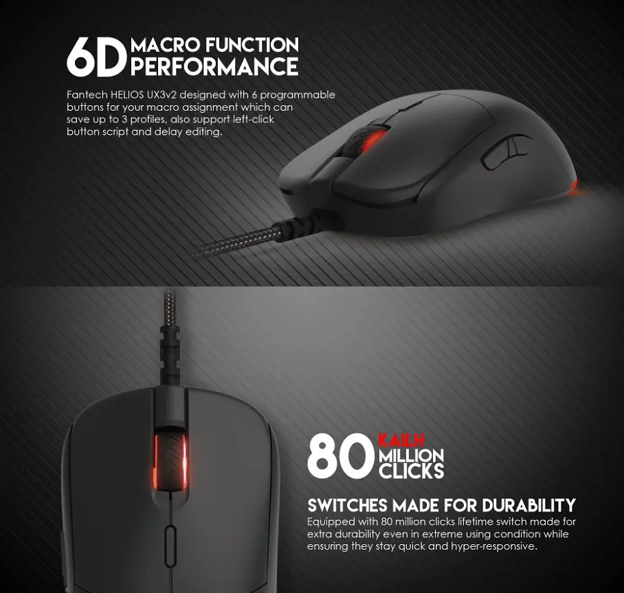Игровая мышь Fantech UX-3 V2 HELIOS PixArt 3389, 400IPS, 50G, 1600DPI Black - фото 5