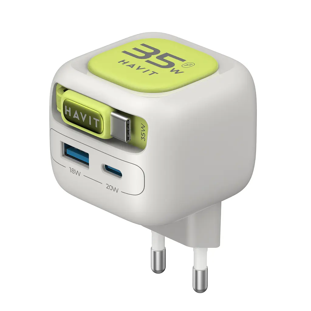 Зарядний пристрій Havit UC251 GaN 35 Вт USB-A USB-C з кабелем USB-C сірий/зелений (HV-UC251-GYGN)