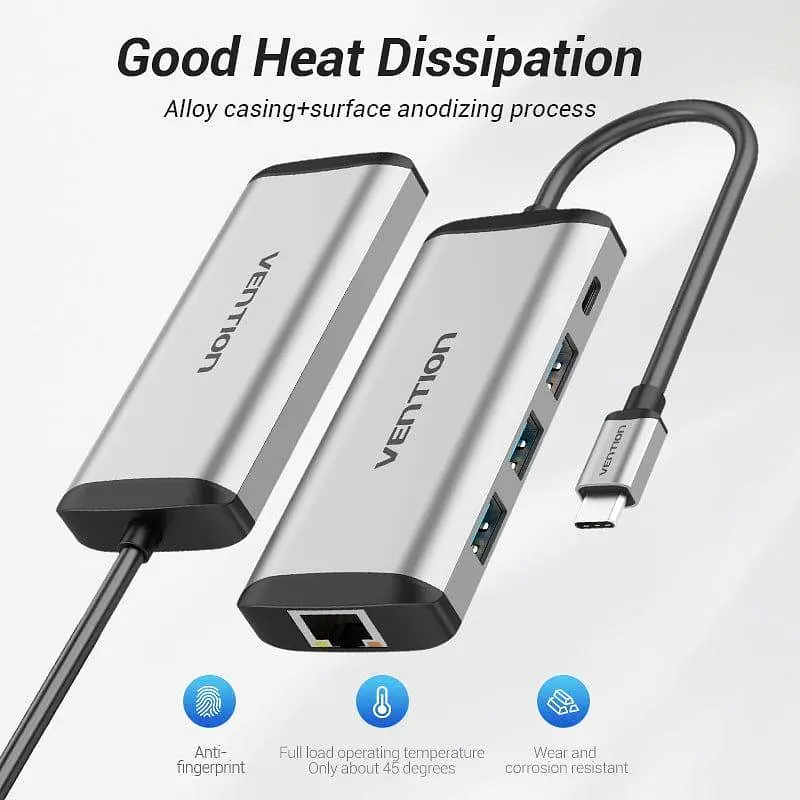 Концентратор Vention USB-C 3-Port, RJ-45, PD, 0.15 m (TGDHB) - фото 7