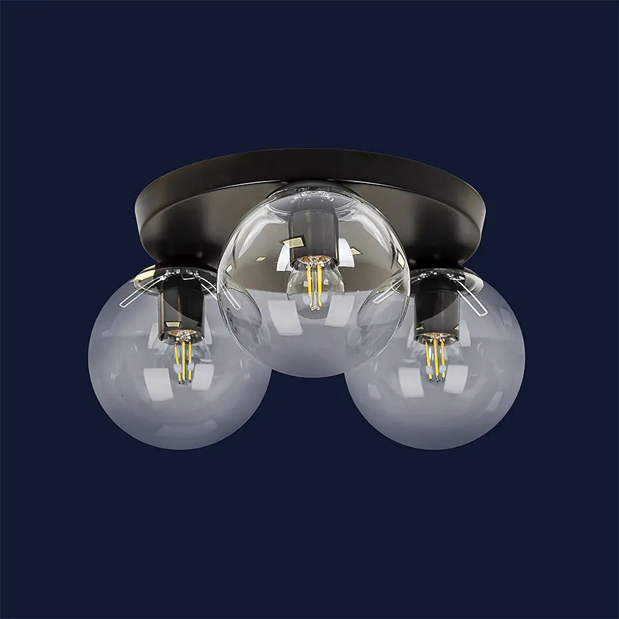 Люстра стельова LED Levistella 756XPR150F-3 BK+CL (300), 3 плафона, E27, чорний метал + прозоре скло, сучасний стиль для дому - фото 2