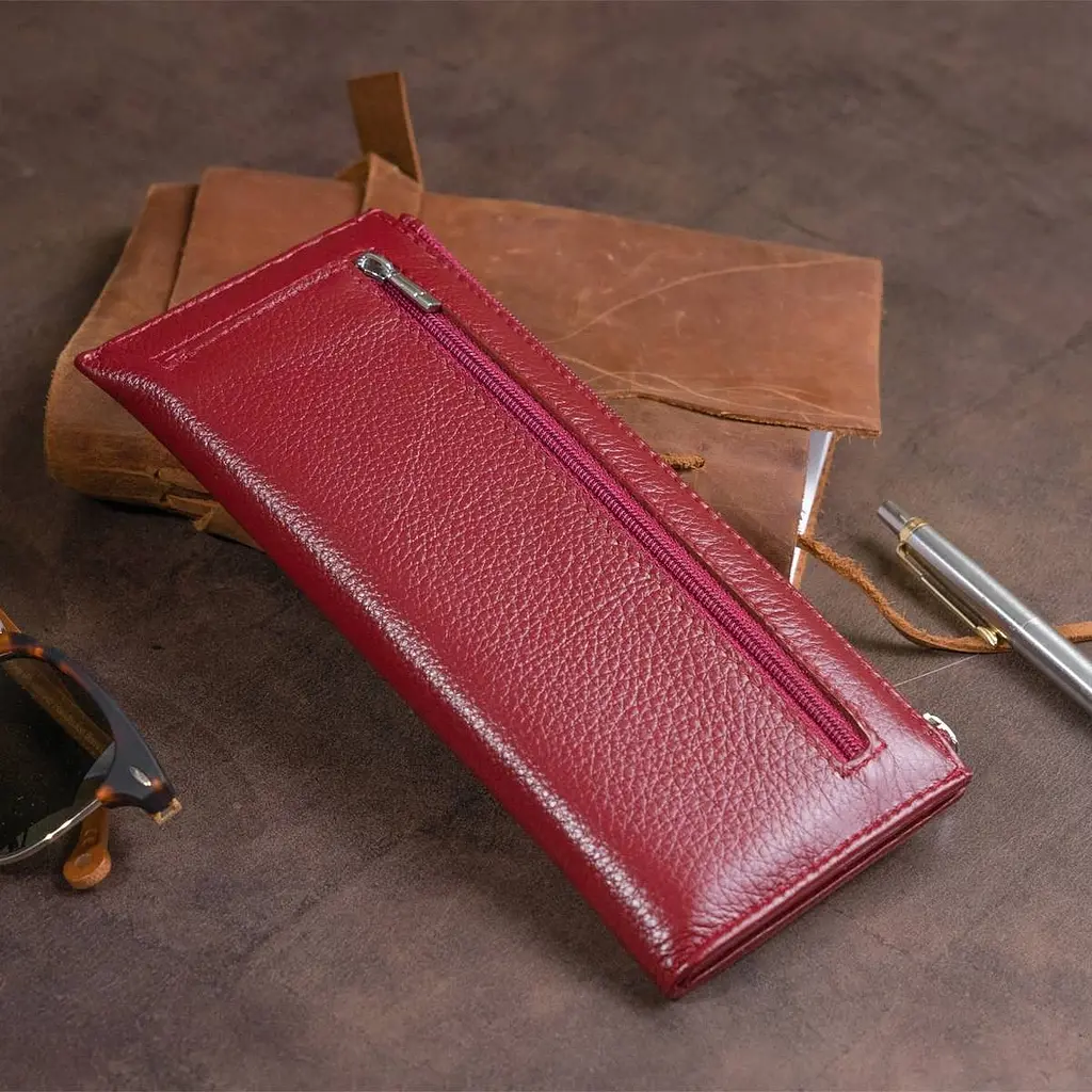 Горизонтальний тонкий гаманець зі шкіри жіночий ST Leather 19326 бордовий - фото 7