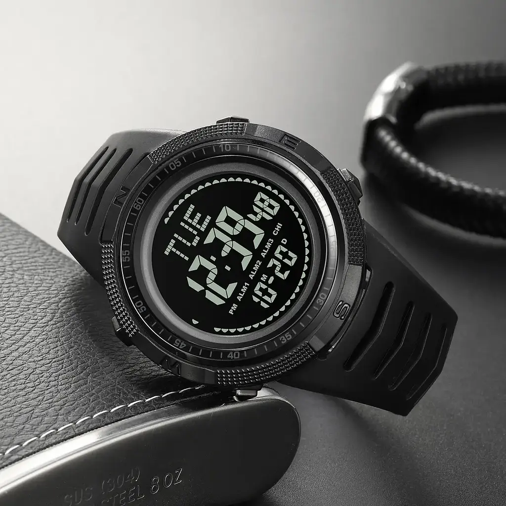 Годинник чоловічий спортивний з компасом Skmei 2147 Compass (Чорний з чорним циферблатом) - фото 5