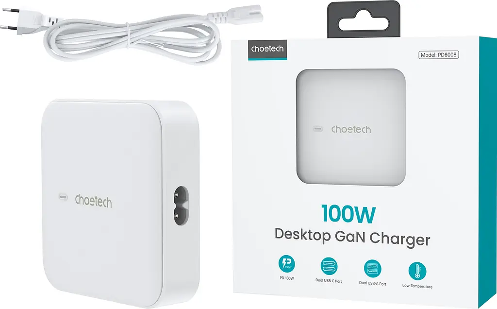 Сетевое зарядное устройство Choetech PD8008 100W Desktop GaN Charger White (PD8008-EU-WH) [100838] - фото 7