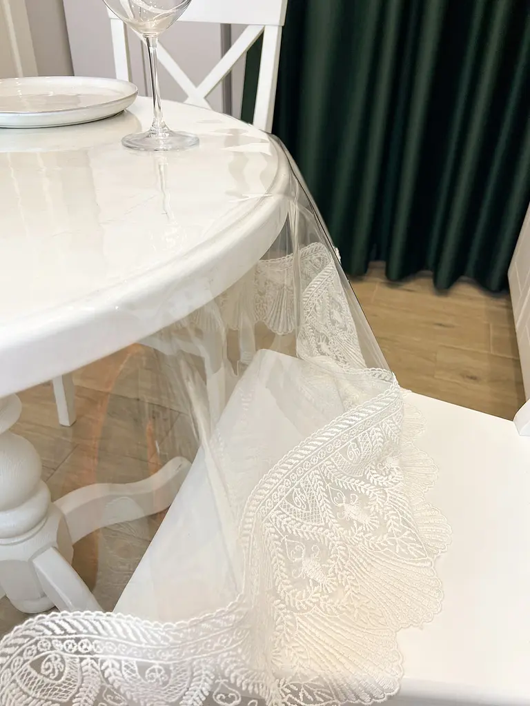 Силіконова скатертина з молочним мереживом Рішельє 15 см 190х150 см - фото 10