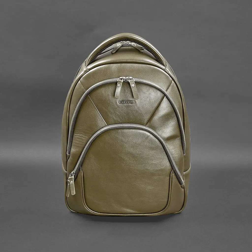 Кожаный рюкзак оливковый краст - фото 8