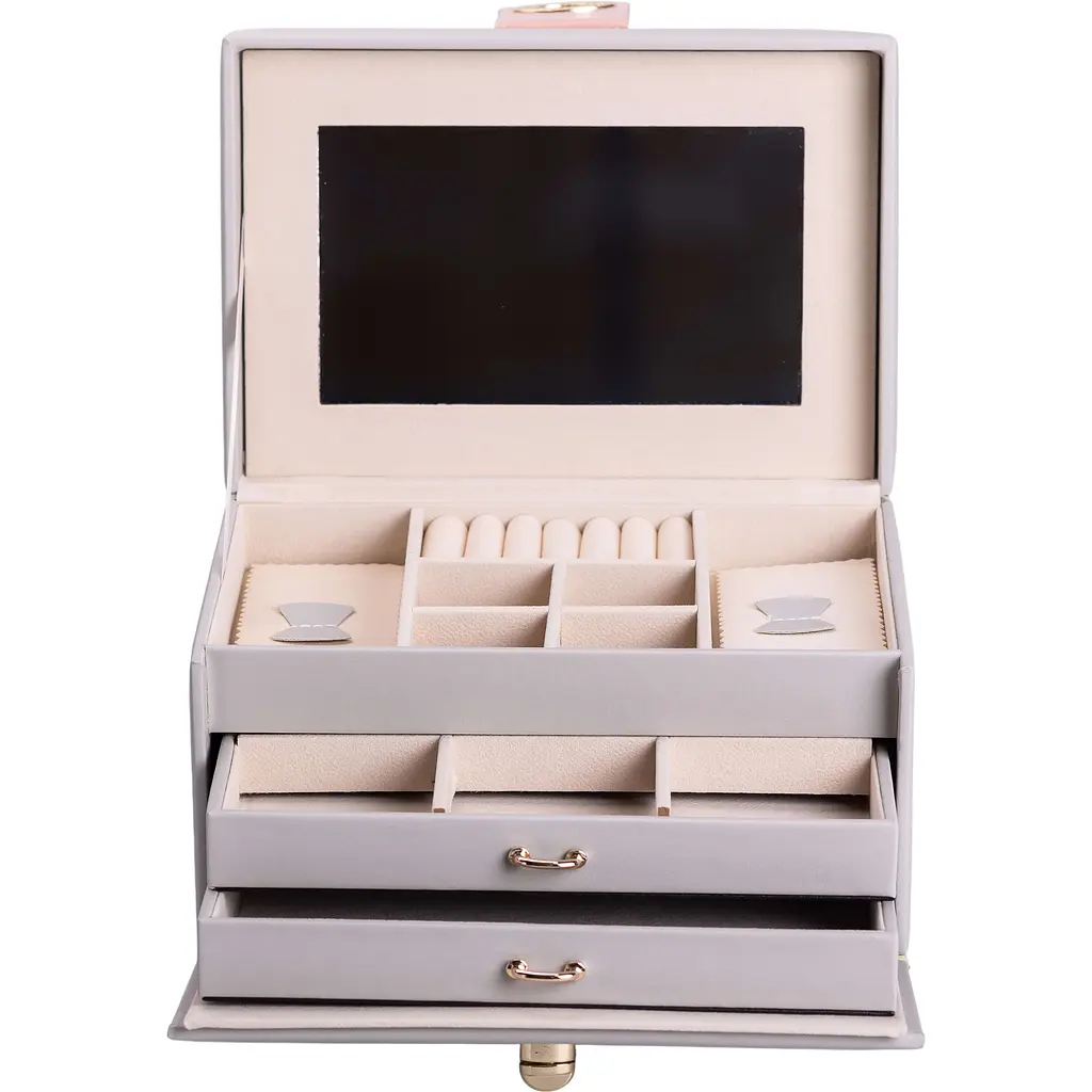 Кейс-скринька для прикрас Yiwu на кнопці 22.5x15.5x13 см сірий HP-5-17G - фото 2