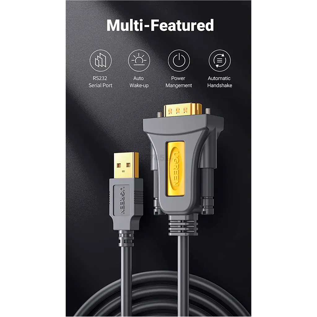 Кабель для передачі даних USB to COM M 2.0m DB9 RS-232 CR104 black Ugreen (20222) - фото 5