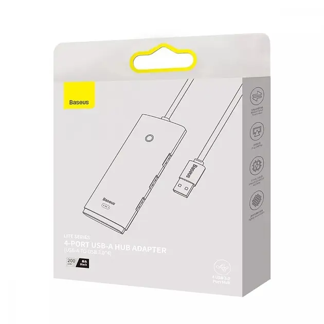 USB-хаб Baseus Lite Series 4-Port (USB-A to USB 3.0*4) 2m WKQX030201 Black - фото 5