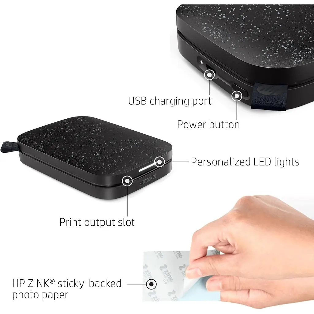Портативний фотопринтер HP Sprocket 2x3 Black (HPISPB) [141280] - фото 4