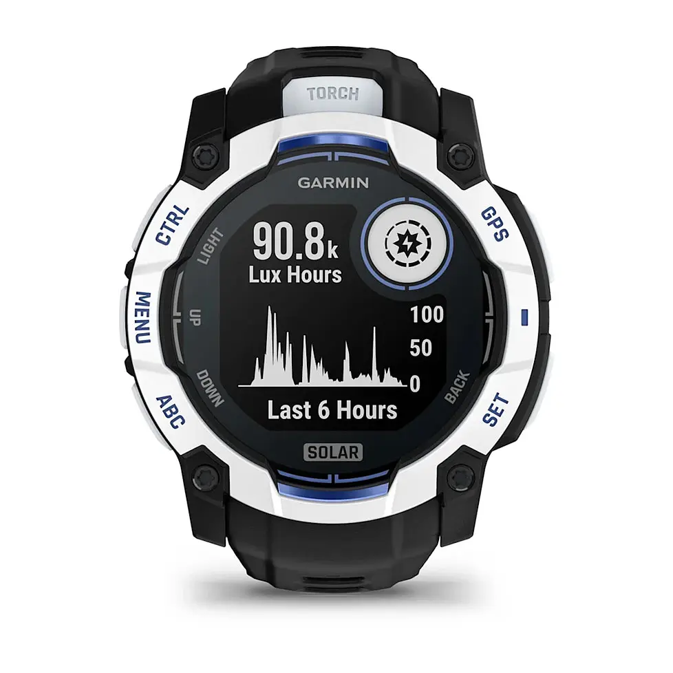 Смарт-годинник Garmin Instinct 3 50 мм Solar Whitestone/Black-Blue (білий корпус, чорно-синій ремінець) - фото 2