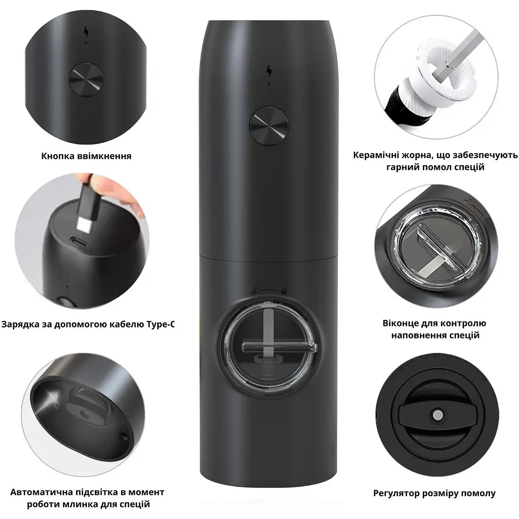 Електричний млинок для солі перцю Ringel Fusion 18 см ABS пластик керамічні леза (RG-5122-01) - фото 5