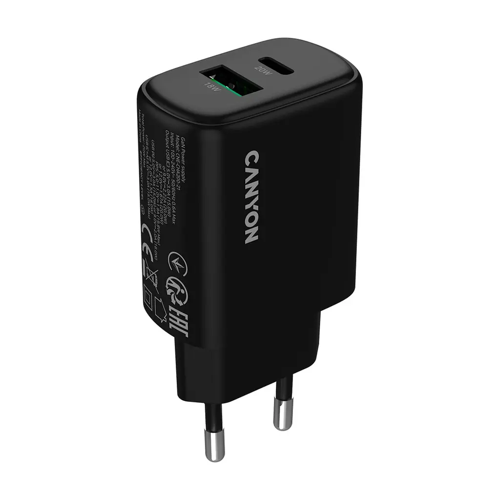 Зарядний пристрій Canyon OnCharge 200 20W 1xPD 1xQC EU Black (CNE-CHA200-31) - фото 2