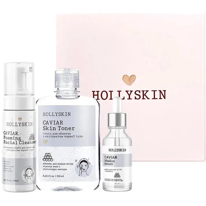 Набор косметики для лица Hollyskin Black Caviar Vitalize Basic Care: Сыворотка 30 мл + Тоник 250 мл + Очищающая пенка 150 мл - фото 2