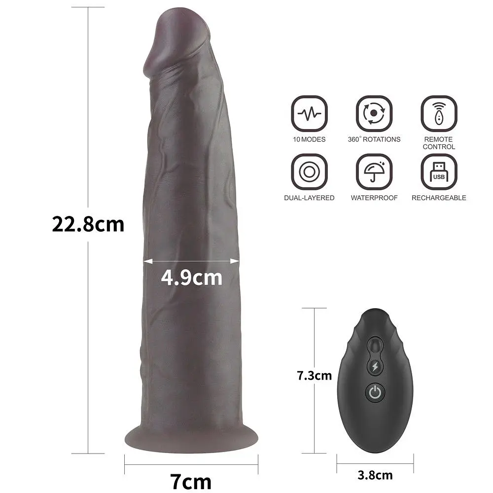 Вібратор LoveToy 9" Dual Layered Platinum Silicone Rotator, 23 см (чорний) - фото 6