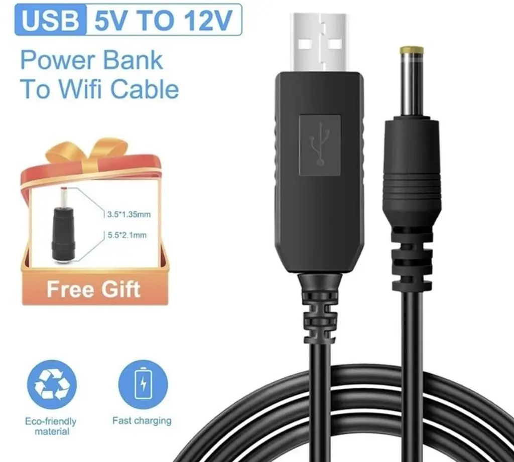 Кабель для роутера USB DC живлення від Power Bank Fonken із трансформатором 12V з перехідником 5.5 - 3.5 мм Чорний - фото 2