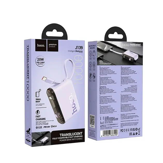 Портативна батарея Powerbank Hoco J139 Hero 22.5W+PD20W Cable Type-C 10000mAh Purple - фото 3
