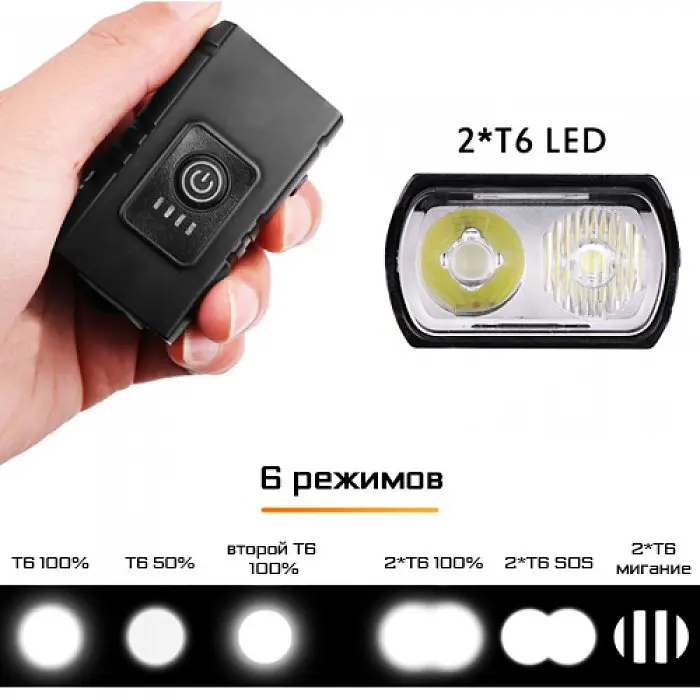 Велосипедний ліхтар алюмінієвий micro USB на акумуляторі BK-02Pro-2XPE ULTRA LIGHT - фото 6