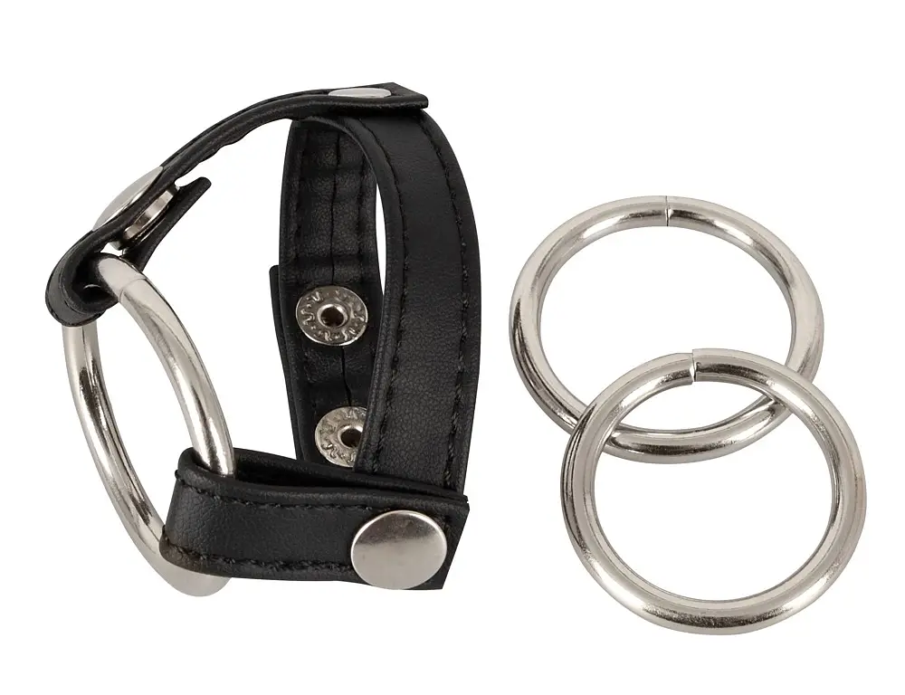 Набір ерекційних кілець Bad Kitty Leather Strap (чорний) - фото 3