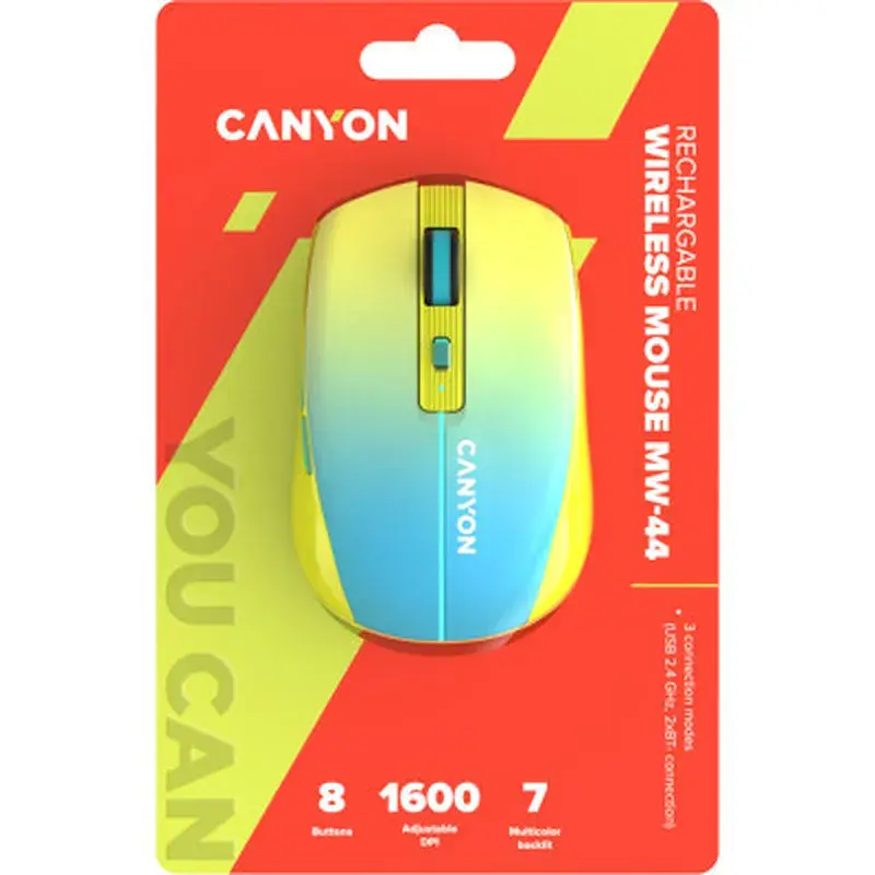 Мишка Canyon MW-44 LED Rechargeable Wireless/Bluetooth Yellow Blue (CNS-CMSW44UA) - фото 6