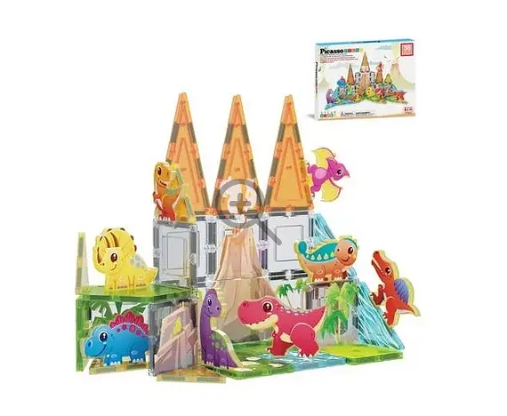 Конструктор магнітний DINOSAUR SET з 8 фігурками динозаврів PTQ13/28848 PICASSO TILES 38 деталей у коробці - фото 2