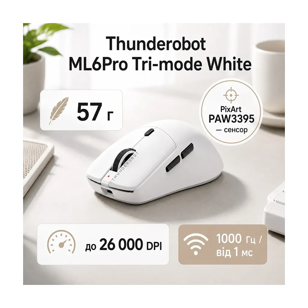 Мышка Thunderobot ML6Pro Tri-mode White (6932066315771)