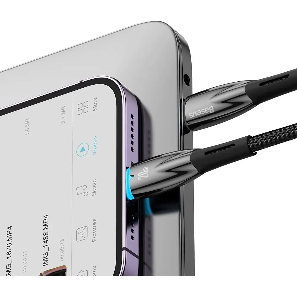 Кабель Baseus Glimmer Series Fast Charging USB-C to Lightning 20w 1m Black (CADH000001) [113822] - фото 4