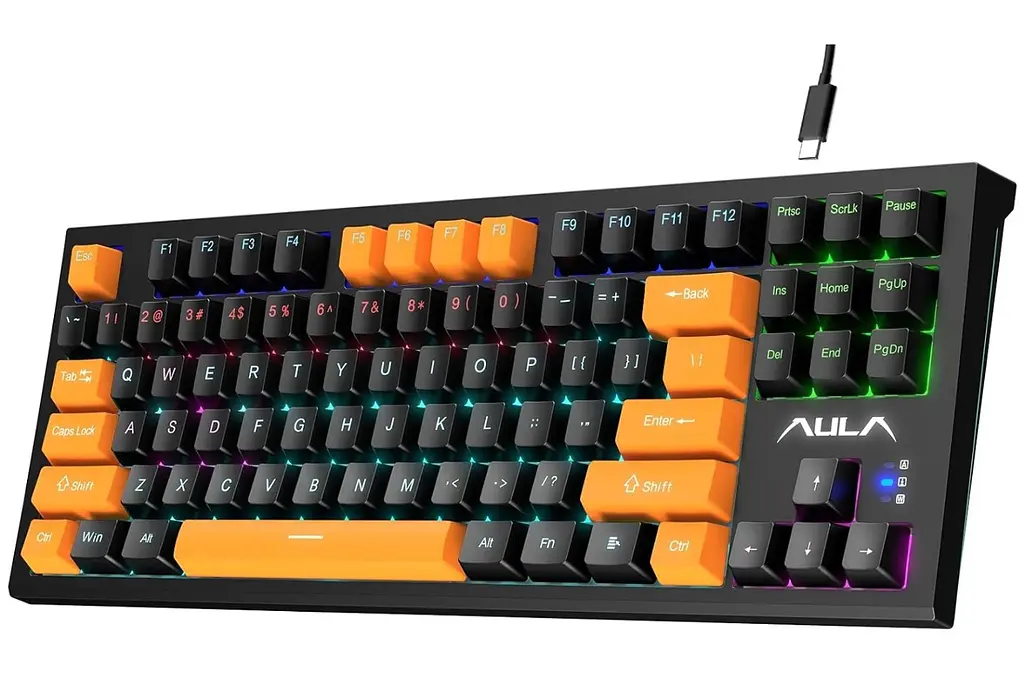 Клавіатура ігрова механічна Aula Mechanical F-3032 Black keycaps + 21 Yellow keys KRGD Brown - фото 2