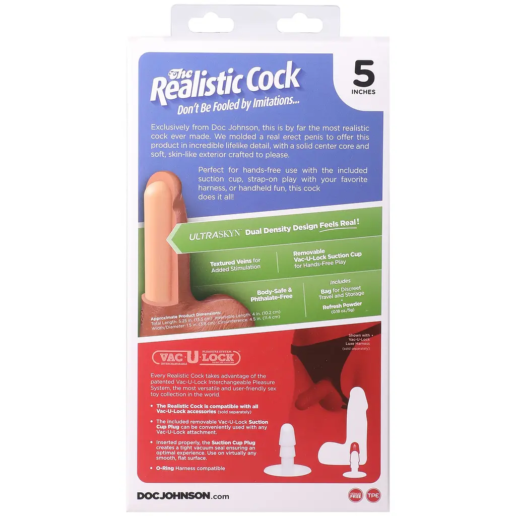 Фалоімітатор Doc Johnson The Realistic Cock ULTRASKYN 5 Inch with Balls, 13.3 см - фото 11