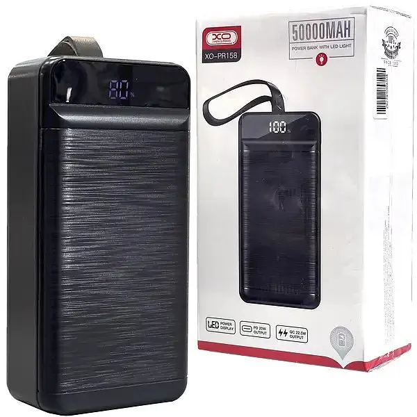 Зовнішній портативний акумулятор XO PR158 50000 mAh 22.5W чорний - фото 2