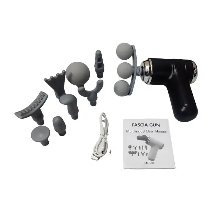 Масажер Fascial Gun LM 130, портативний масажний пістолет з турборежимом, з насадками, чорний - фото 3