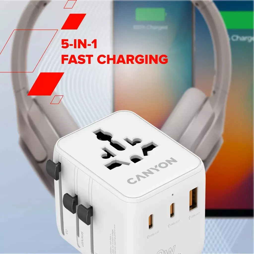 Зарядний пристрій Canyon OnTour 20 2xUCB-C + USB-A EU/UK/US/AUS 20W White (CNS-TA20W1005W) - фото 8