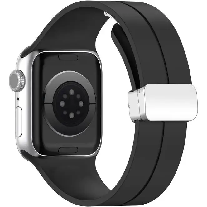 Ремешок DK для Apple Watch 38mm (Series 1 / 2 / 3) Silicone Sport Magnetic (017247) (black / silver) - фото 2