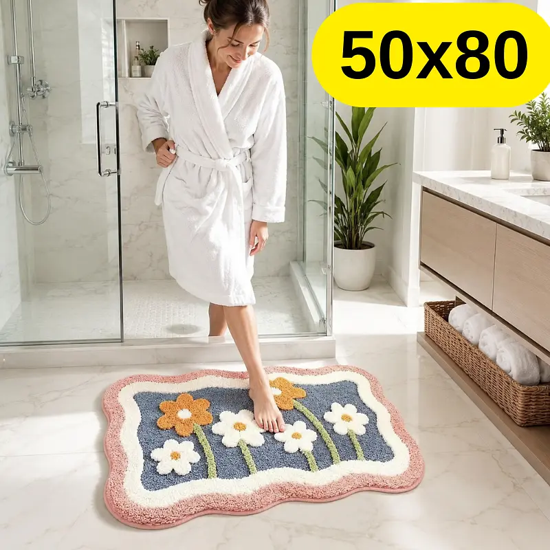 Стильний та практичний килимок для ванної кімнати 50×80 см зі кашеміру — м’який, антиковзкий, вологопоглинаючий KT9000112 - фото 2