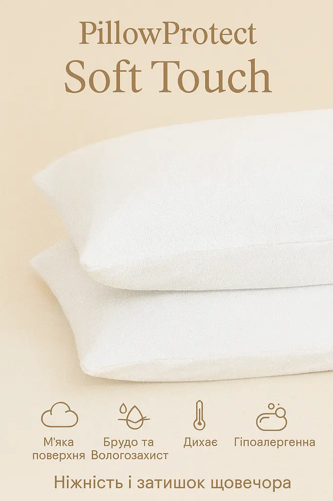 Комплект наволочок Аqua-stop Ecotton 50х70 см 2 шт. водонепроникні махрові на блискавці білий захит подушок (24608-2) - фото 2