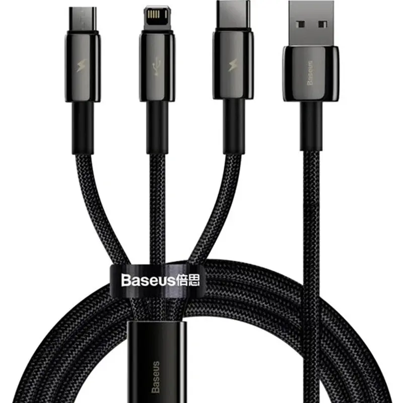Кабель Lightning / Micro USB / USB Type-C Baseus Tungsten Золотистий 3-in-1 1.5m Чорний (CAMLTWJ-01)