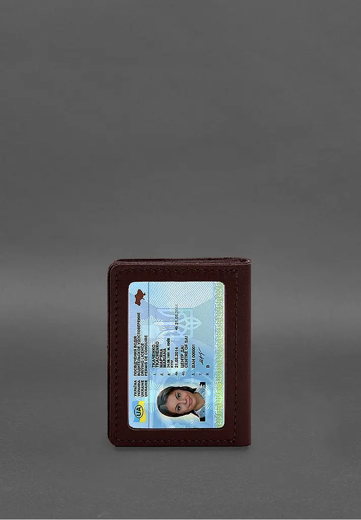 Шкіряна обкладинка для посвідчення водія, ID та пластикових карток 2.1 бордова - фото 11