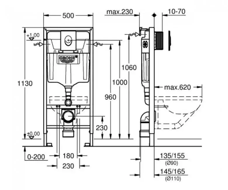 Інсталяція для унітаза Grohe Rapid SL 38722001 + овальна кнопка Skate Air біла 30412 - фото 3
