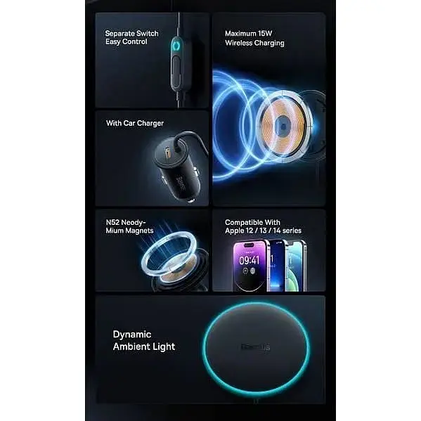 Автодержатель с беспроводной зарядкой Baseus CW01 Magnetic Wireless 40 W (SUCX040001) - фото 5