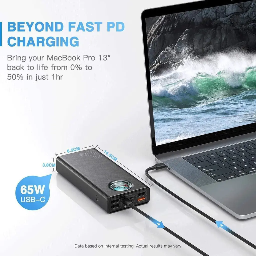 PowerBank Baseus Amblight для ноутбука швидка зарядка 30000 mAh 65W + кабель 100W в комплекті - фото 3