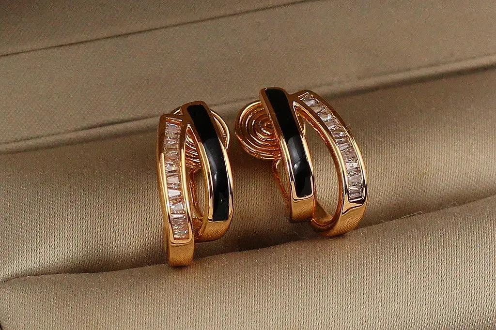 Сережки кліпси Xuping Jewelry Парус із чорнінням 1,8 см золотисті - фото 2