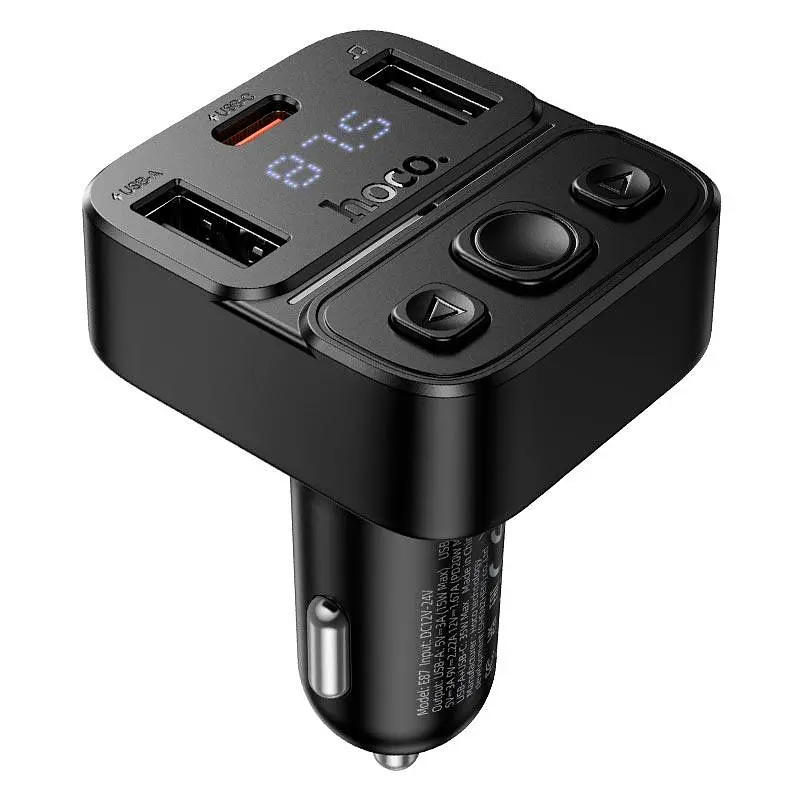 Автомобільний адаптер HOCO Delta car BT FM transmitter E87 2USB/1Type-C, 35W/3A, PD/QC