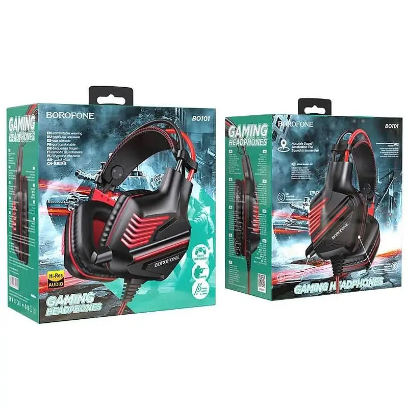 Наушники Borofone Gaming LED Racing  headphones Hi-Res BO101 черно-красные - фото 2