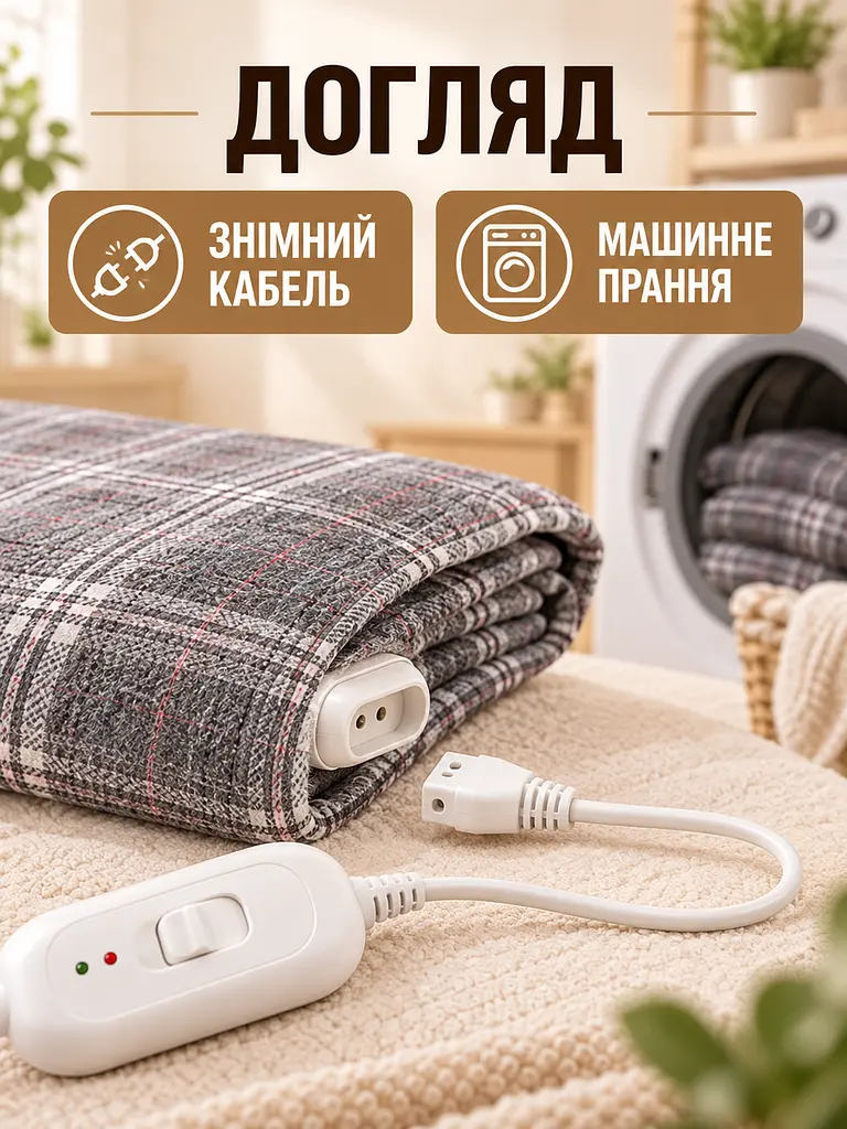 Електропростирадло 150×120 см з підігрівом, 2 режими температури, захист від перегріву, сіра (49676424) - фото 6