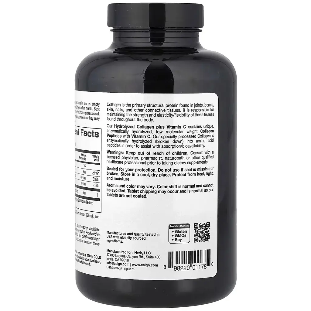 Колаген гідролізовані пептиди + вітамін С California Gold Nutrition Hydrolyzed Collagen Peptides + Vitamin C Type I & III 250 таблеток - фото 3