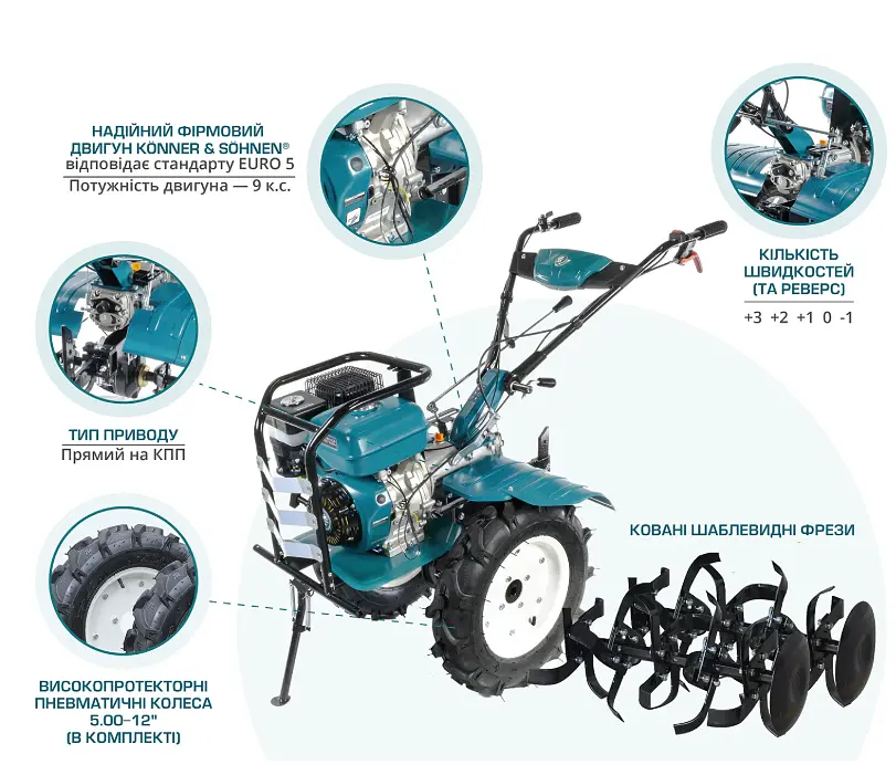 Бензиновий культиватор Konner&Sohnen KS 9HP-1350G-3 (500) - фото 11
