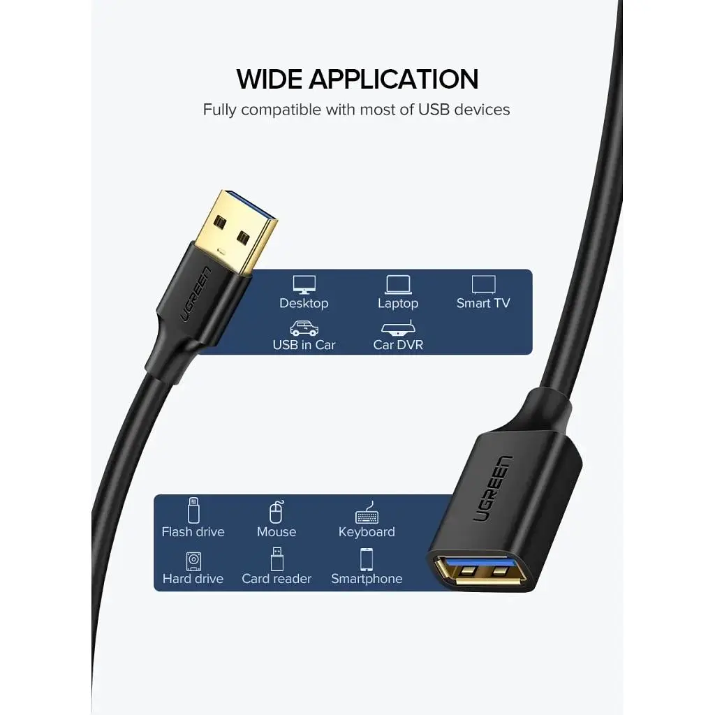 Дата кабель USB 3.0 AM/AF 1.0m US129 black Ugreen (10368) - фото 3