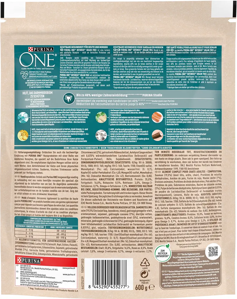 Сухой корм для взрослых кошек Purina One Grain Free комплекс Bifensis с лососем 600 г - фото 2