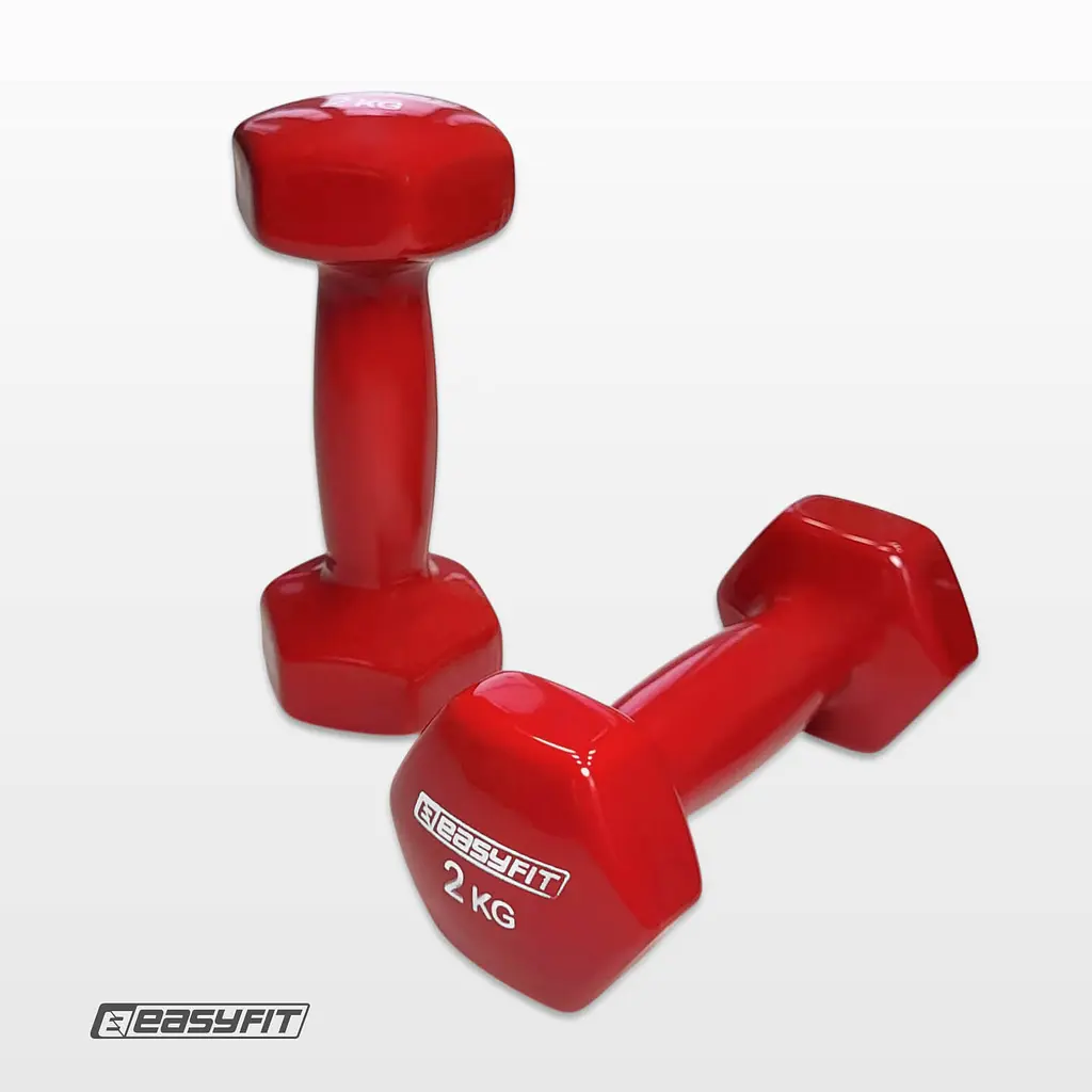Гантель для фітнесу 2.0 кг EasyFit із вініловим покриттям червона - фото 2