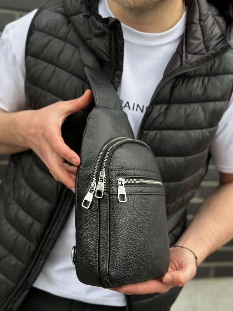 Чоловіча сумка-бананка через плече 18х32х7 з натуральної шкіри TIDING BAG 3280 чорна 18 см - фото 10