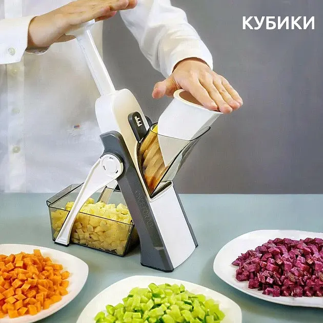 Багатофункціональна овочерізка подрібнювач слайсер терка нарізки картоплі овочів слайсами кубиками соломкою, Brava Блакитний 85291 - фото 4